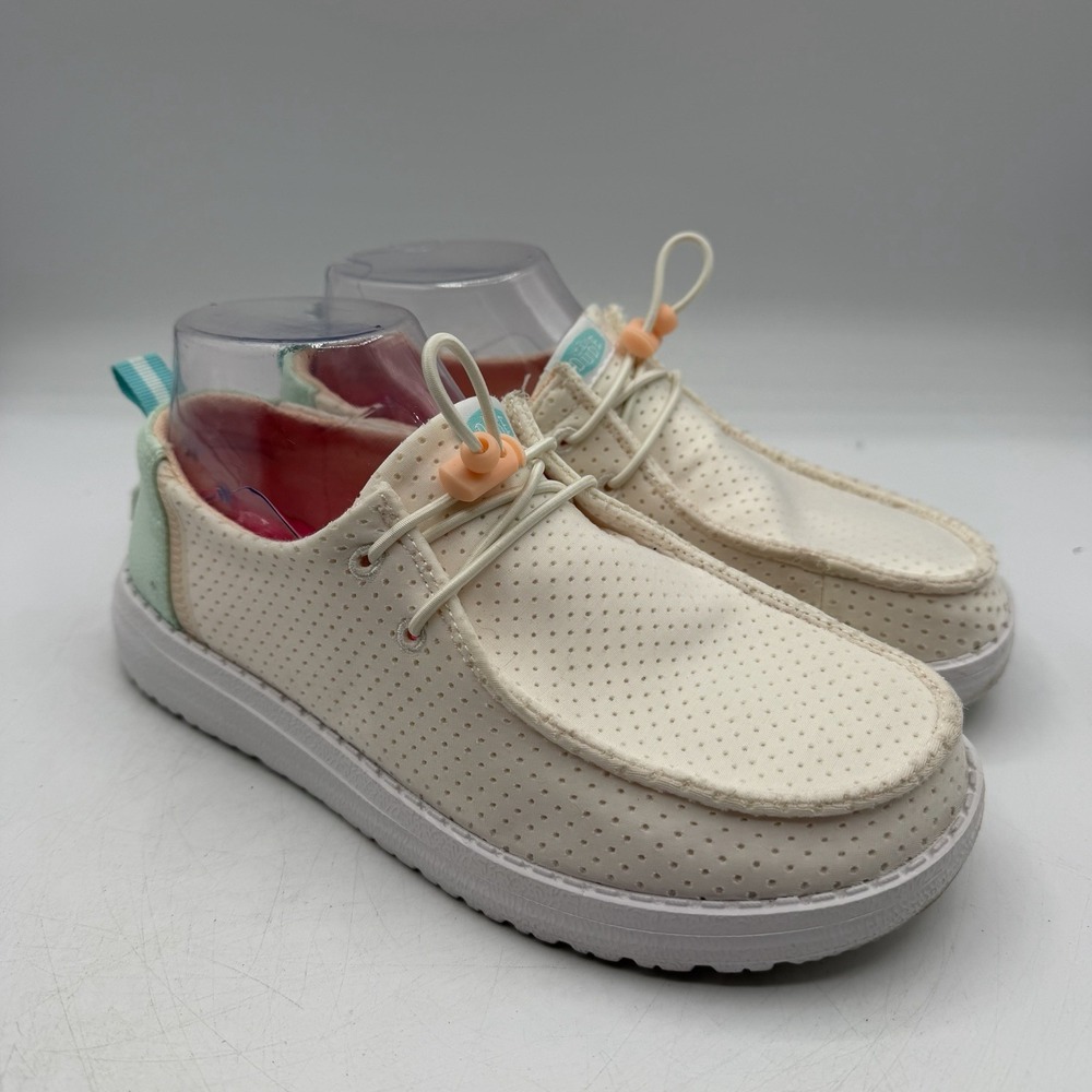 Hey Dude Wendy Perf Sport‎ Shoes Womens Sz 6 White/Green Slip On Loafers Comfort
